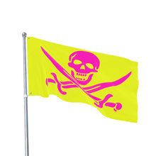 Load image into Gallery viewer, Double-Sided Neon Pirate Skull and Crossed Swords Flag With Grommets - Multiple Sizes
