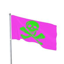 Load image into Gallery viewer, Neon Purple and Green Skull and Crossbones Double-Sided Flag with Grommets - Multiple Sizes