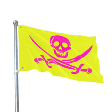 Load image into Gallery viewer, Double-Sided Neon Pirate Skull and Crossed Swords Flag With Grommets - Multiple Sizes