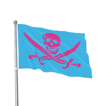 Load image into Gallery viewer, LARGE Blue Pink Jolly Roger Pirate Flag for Boating