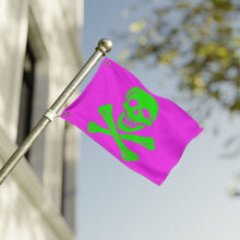 Load image into Gallery viewer, Neon Purple and Green Skull and Crossbones Double-Sided Flag with Grommets - Multiple Sizes