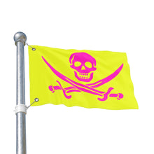 Load image into Gallery viewer, Double-Sided Neon Pirate Skull and Crossed Swords Flag With Grommets - Multiple Sizes