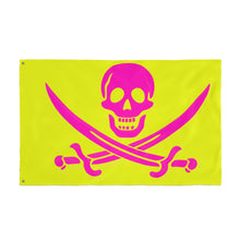Load image into Gallery viewer, Double-Sided Neon Pirate Skull and Crossed Swords Flag With Grommets - Multiple Sizes