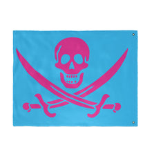 Load image into Gallery viewer, LARGE Blue Pink Jolly Roger Pirate Flag for Boating