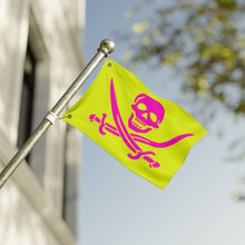 Load image into Gallery viewer, Double-Sided Neon Pirate Skull and Crossed Swords Flag With Grommets - Multiple Sizes