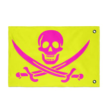 Load image into Gallery viewer, Double-Sided Neon Pirate Skull and Crossed Swords Flag With Grommets - Multiple Sizes