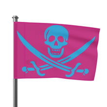 Load image into Gallery viewer, SMALL Miami Pink Pirate Skull Flag with Blue Jolly Roger
