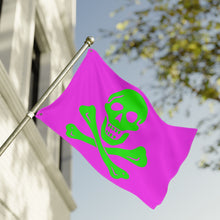 Load image into Gallery viewer, Neon Purple and Green Skull and Crossbones Double-Sided Flag with Grommets - Multiple Sizes