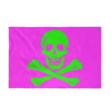 Load image into Gallery viewer, Neon Purple and Green Skull and Crossbones Double-Sided Flag with Grommets - Multiple Sizes
