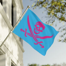 Load image into Gallery viewer, LARGE Blue Pink Jolly Roger Pirate Flag  for Boating
