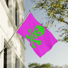 Load image into Gallery viewer, Neon Purple and Green Skull and Crossbones Double-Sided Flag with Grommets - Multiple Sizes
