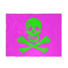 Load image into Gallery viewer, Neon Purple and Green Skull and Crossbones Double-Sided Flag with Grommets - Multiple Sizes
