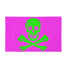 Load image into Gallery viewer, Neon Purple and Green Skull and Crossbones Double-Sided Flag with Grommets - Multiple Sizes
