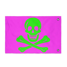 Load image into Gallery viewer, Neon Purple and Green Skull and Crossbones Double-Sided Flag with Grommets - Multiple Sizes
