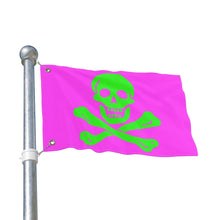 Load image into Gallery viewer, Neon Purple and Green Skull and Crossbones Double-Sided Flag with Grommets - Multiple Sizes
