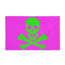 Load image into Gallery viewer, Neon Purple and Green Skull and Crossbones Double-Sided Flag with Grommets - Multiple Sizes
