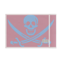 Load image into Gallery viewer, SMALL Miami Pink Pirate Skull Flag with Blue Jolly Roger
