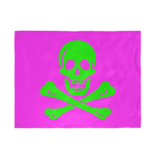 Load image into Gallery viewer, Neon Purple and Green Skull and Crossbones Double-Sided Flag with Grommets - Multiple Sizes
