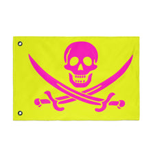 Load image into Gallery viewer, Double-Sided Neon Pirate Skull and Crossed Swords Flag With Grommets - Multiple Sizes

