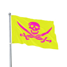 Load image into Gallery viewer, Double-Sided Neon Pirate Skull and Crossed Swords Flag With Grommets - Multiple Sizes
