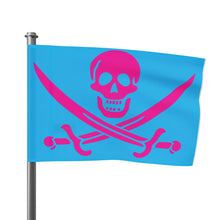 Load image into Gallery viewer, SMALL Miami Blue Pirate Skull Flag — Neon Pink for Boats and the Sandbar
