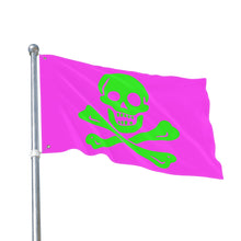 Load image into Gallery viewer, Neon Purple and Green Skull and Crossbones Double-Sided Flag with Grommets - Multiple Sizes
