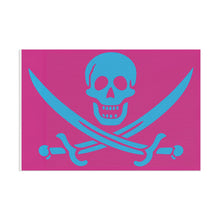 Load image into Gallery viewer, SMALL Miami Pink Pirate Skull Flag with Blue Jolly Roger
