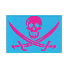 Load image into Gallery viewer, SMALL Miami Blue Pirate Skull Flag — Neon Pink for Boats and the Sandbar
