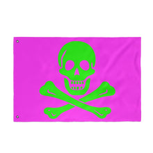 Load image into Gallery viewer, Neon Purple and Green Skull and Crossbones Double-Sided Flag with Grommets - Multiple Sizes
