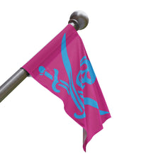 Load image into Gallery viewer, SMALL Miami Pink Pirate Skull Flag with Blue Jolly Roger
