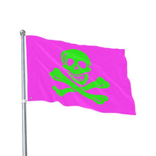 Load image into Gallery viewer, Neon Purple and Green Skull and Crossbones Double-Sided Flag with Grommets - Multiple Sizes
